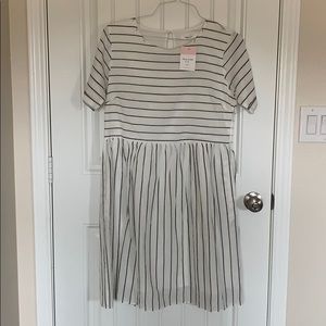 grey and white striped dress